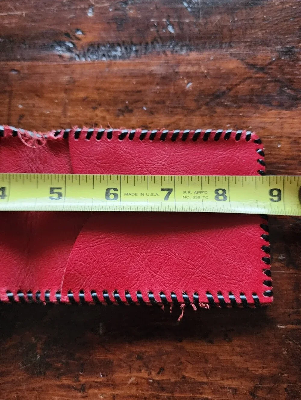 Vintage Hand Stitched Handmade Bright Red Leather Billfold Wallet Card Holder